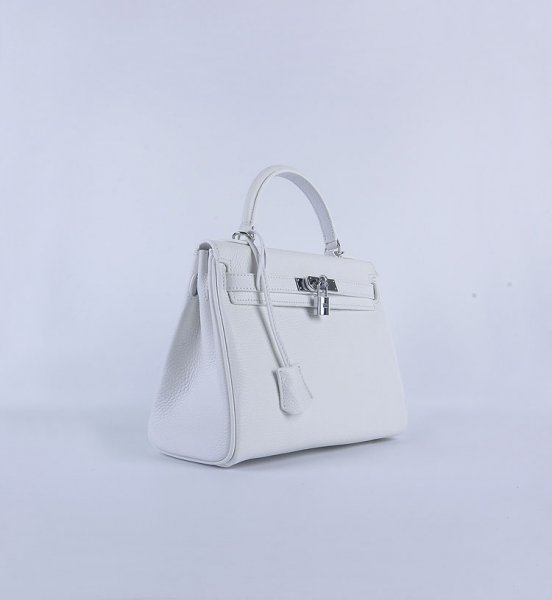 Hermes Kelly 28Cm Togo Leather Handbag White Silver